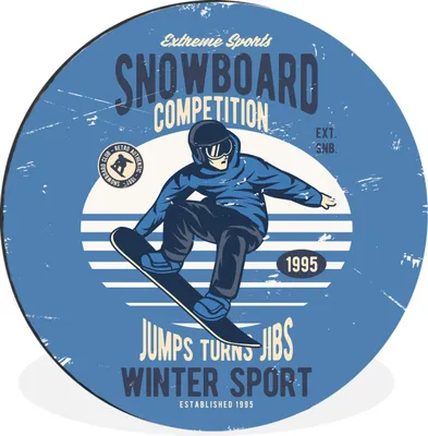 Produktbild von MuchoWow® Aluminium Wandkreis Snowboard - Wintersport - Retro Ø 30 cm Wanddeko Modern Wohnzimmer - Wand Bild - Wohnzimmer - Runde Bilder - Alubilder - Kunst für zu Hause - Aluminium - Wanddekoration