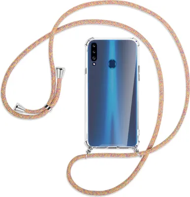 Produktbild von Handykette Backcover-Schutzhülle mit Band (Metall silberfarben) für Samsung Galaxy A20s - Rainbow