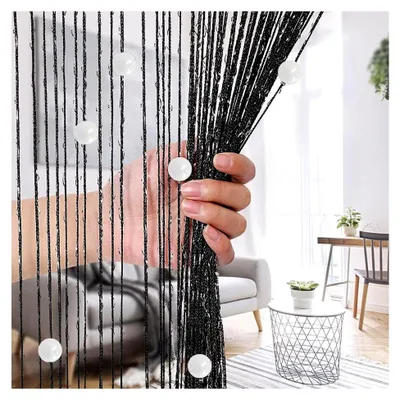 Produktbild von Fadenvorhang Schwarz Türvorhang Fäden als Raumteiler Fliegenschutz kürzbar waschbar Dekovorhang für Party Hochzeit, Fadenvorhang Tür 100 x 200 cm