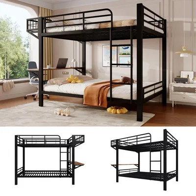 Image de Lit superposé Merax 140 x 200 cm avec bureau, lit superposé avec espace de rangement ouvert, échelle et barrière de sécurité, lit pour enfants, lit pour adolescents, noir