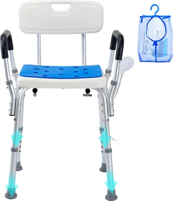 Immagine prodotto di Sedia da doccia VEVOR, sedile da doccia, portata: 200 kg, sgabello da doccia con braccioli e schienale, sedia da doccia regolabile in altezza per anziani, persone con disabilità