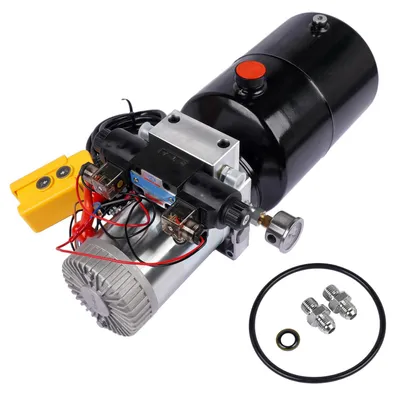 Immagine prodotto di Gruppo idraulico a 12V DC - pompa a doppio effetto - serbatoio da 6 quarti (5,7 litri) - motore da 1,6 kW - per rimorchi ribaltabili / piattaforme elevatrici