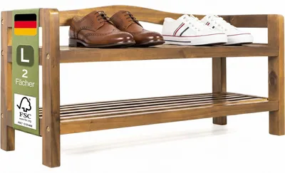 Produktbild von CASARIA® Schuhregal mit 2 Ebenen 75x26x42cm FSC®-Zertifiziert Akazien Holz Massiv Bad Diele Flur Bad Schuhschrank Schuhaufbewahrung Schuhständer Braun