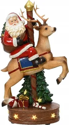 Imagen del producto de Figura navideña LED, Papá Noel con un reno y un árbol de Navidad, 33 cm