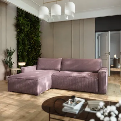 Produktbild von Masseno Ecksofa BESMIR mit Schlaffunktion L-Form, Sofa mit Bettkasten, Wohnzimmersofa, Couch, Soffa, Bettsofa, Couchgarnitur- Lila, POSO 130