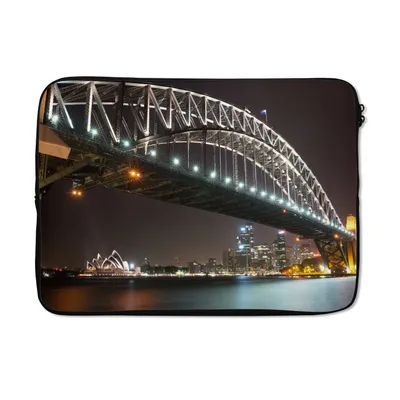 Produktbild von MuchoWow® Laptop Hülle 13 Zoll Brücke - Nacht - Skyline Laptoptasche - Laptophülle - Sleeve - Rundumschutz