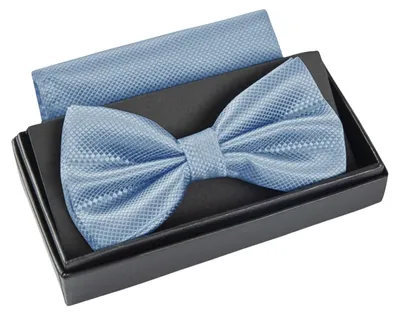 Produktbild von Fliege Hellblau mit Einstecktuch für Herren Set - Anzug Herrenfliege zur Hochzeit - Verstellbare Schleife in Blau