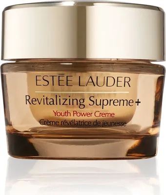 A product shot of an Estee Lauder Revitalizing Supreme+ Youth Power Cream jar.