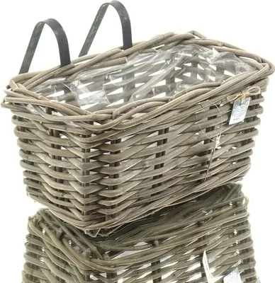 Produktbild von VAN DER LEEDEN Balkonkorb Rattan Grau rechteckig Folienauskleidung 30 x 18 cm