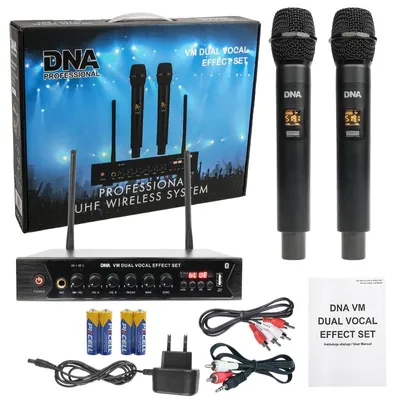 Productafbeelding van DNA VM Dual Vocal Effect Set. Draadloos microfoonsysteem met geluidseffecten. Frequentie: 518-542 MHz. USB en Bluetooth