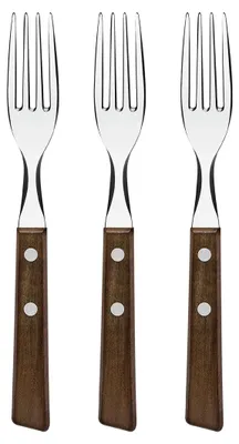 Steakgabel-Set, 3-teilig, Edelstahl, Holzgriffe, 19,3 cm
