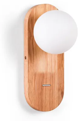 Produktbild von BARCELONA LED – Minimalistische Wandleuchte „SOMA“ – Opalglaskugel und Holzsocke