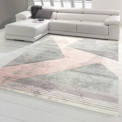 Zdjęcie produktu dla Nowoczesny dywan do salonu abstrakcyjny wzór w paski szary różowy zielony - łatwy do czyszczenia rozmiar - 60 x 110 cm