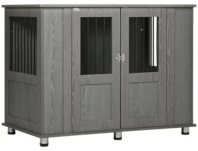 Image de Meuble pour cage de chien – Cage de chien avec table d'appoint | Couleur : Gris | Dimensions : 116 x 60 x 87 cm