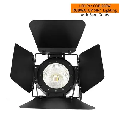Produktbild von LED Bühnenbeleuchtung - PAR Scheinwerfer 2er Set - 200W COB 6-in-1 - DMX Steuerung - Mit Barndoors - EU Stecker - Barn Doors COB 6IN1
