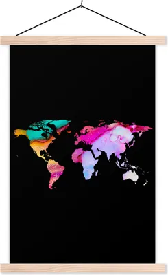 Produktbild von MuchoWow® Textilposter Weltkarte - Regenbogen - Farbe 40x60 cm mit holzfarbenen Rahmen - Poster