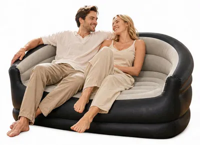 Produktbild von Aufblasbare 2-Sitzer-Couch 140x84x70 cm, Velouroberfläche, braun, für Camping