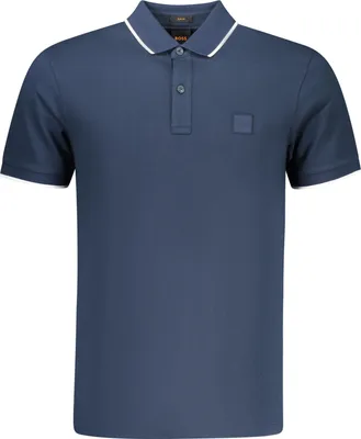 Produktbild von Herren Slim Fit Poloshirt Blau mit Kontrastdetails und Stickerei