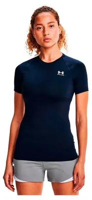 Image de T-shirt de compression à manches courtes HeatGear pour femmes, Under Armour - Modèle : 1365460, Couleur : Bleu marine, Matière : XS