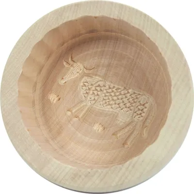 Produktbild von Butterform, rund, 250 Gramm, Kuh aus Holz 11 cm