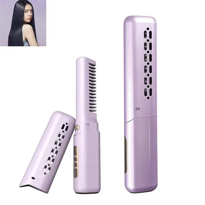 Produktbild von Haarbürste 2-in-1, Glättungs- & Lockenkamm, tragbare Reise-Haarglätterbürste, Mini-Lockenstab für kurzes Haar, alle Haartypen, lila