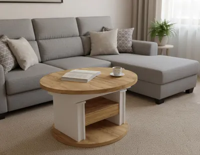 Produktbild von Design Couchtisch DA-999 rund ausziehbar höhenverstellbar mit Schublade und Ablage