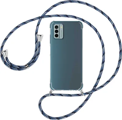 Produktbild von Handykette Backcover-Schutzhülle mit Band (Metall silberfarben) für Nokia G22 (6.5'') - Blautöne