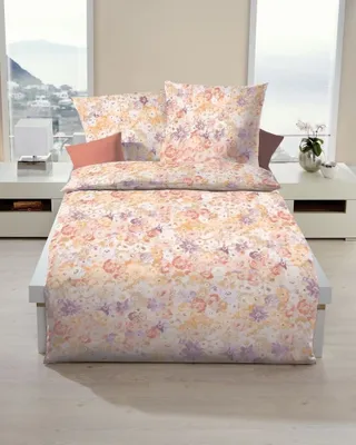 Produktbild von Kaeppel Mako Satin Bettwäsche Blumen Aqua Hellblau Vanille Eden 135x200 cm Vanille