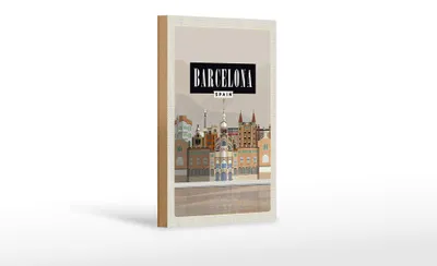 Produktbild von Holzschild Reise 12x18 cm Barcelona Spain malerisches Bild