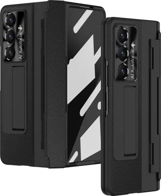 Produktbild von Hülle für Samsung Galaxy Z Fold 7 mit Displayschutz & Objektivschutz Litschi Ständer Schutzhülle Schwarz
