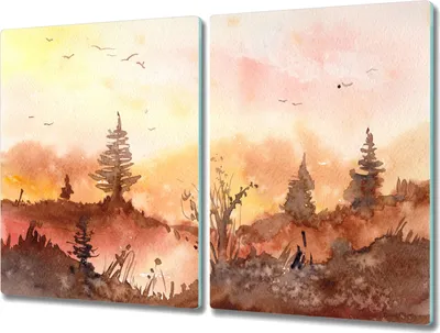 Produktbild von Coloray Schneidebrett Herdabdeckplatte 2x40x52 cm Kochplattenabdeckung Küchenbrett Hackbrett - Aquarelle Wald