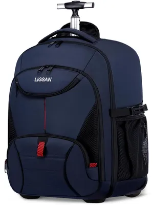 Imagen del producto de Mochila de viaje con ruedas, para portátil de 17 pulgadas, tipo maleta con asa extensible, 1 unidad, ideal para la escuela