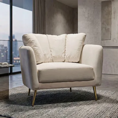 Produktbild von KIEV Sessel in Creme, 88 x 77 x 74 cm – Polstersessel mit goldfarbenen Metallbeinen – Glamouröser Stil