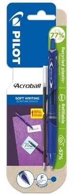 Guľôčkové pero, 0,25 mm, stláčací mechanizmus, PILOT "Acroball", modré + náplň