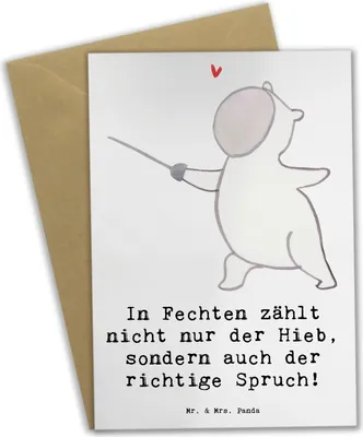 Produktbild von Mr. & Mrs. Panda babykarte Fechten Spruch - Weiß - Geschenk, Grußkarte, osterkarten, Duell, einladungskarten, osterkarte, Sportler, weihnachtskarten, Taktik, Sprüche