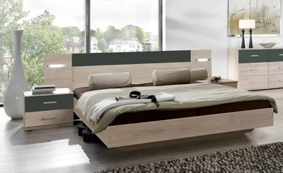 Produktbild von Bettanlage >ANGIE< in HICKORY OAK + GRAPHIT - 281x81x210cm (BxHxT)