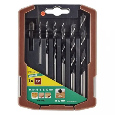 Produktbild von wolfcraft Holzspiralbohrer-Set, Ø 3-10 mm, 7-teilig I 7107000 I 6 Holzspiralbohrer of mit Senker zum Bohren von Weichholz