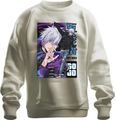 Produktbild von Satoru Gojo Jujutsu Kaisen weißes Haar Haar blaue Augen Fan Uni Sweatshirt Pullover, Natur, XL