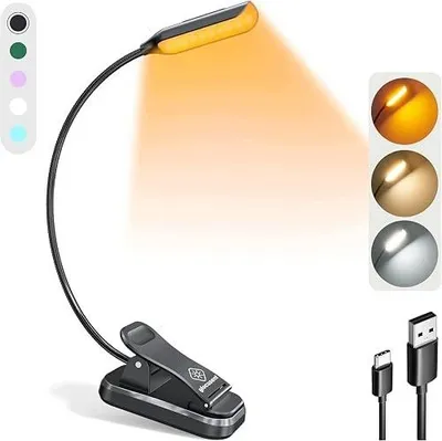 Zdjęcie produktu dla Lampka do czytania LED z klipsem 10 diod USB c 3 kolory dla dzieci