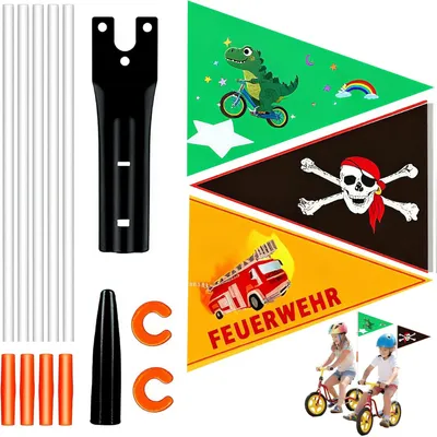Obrázok produktu pre Detské vlajky na bicykel 3 ks, s tyčou, farebné, pre cyklotúru