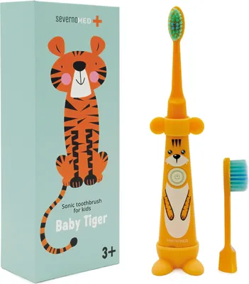 Image de BABY TIGER brosse à dents électrique sonique pour enfants de 3 à 12 ans + 2 embouts