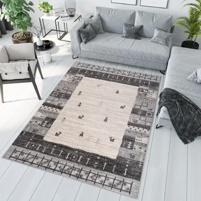 Immagine prodotto di Tappeto soggiorno camera da letto a pelo corto moderno design screziato nero grigio ÖKOTEX 80 x 150 cm