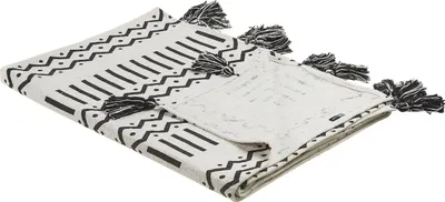 Zdjęcie produktu dla BELIANI Koc czarnobiałyy 130 x 180 cm z frędzlami narzuta styl afrykański wzór plemienny