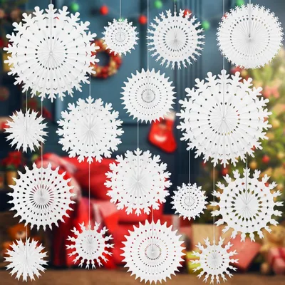 Papier-Schneeflocken Deko 16 St. Weiß Hängend Weihnachten
