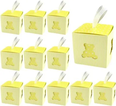 Obrázek produktu pro Žluté dárkové krabičky, balení po 50 kusech s bílými organzovými mašlemi