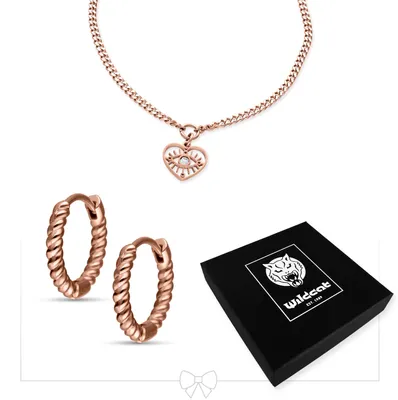 Produktbild von wildcat Ohrringe - Little Heart Eye Bracelet with Hoops Set aus Chirurgenstahl 316L, Körperstelle: Ohr, Onesize, Roségold