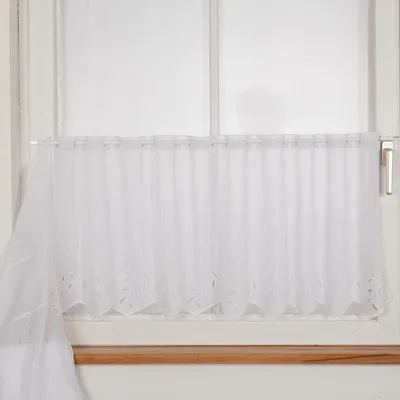Produktbild von Scheibengardine Stickerei Batist-Voile Blätter weiß 50cm Höhe
