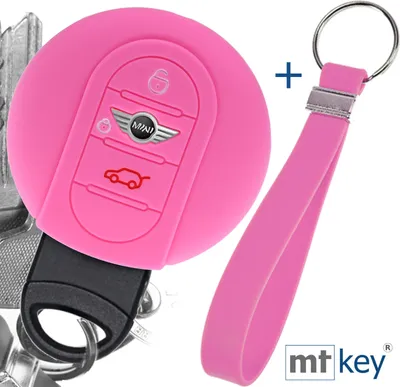 Produktbild von Auto Schlüssel Silikon Schutz Hülle + Schlüsselband Rosa Kompatibel mit Mini F56 F54 F55 F57 F60 Clubman Countryman 3 Tasten KEYLESS SMARTKEY