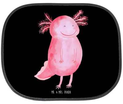 Produktbild von Mr. & Mrs. Panda Sonnenschutz Fürs Auto Axolotl Glücklich - Schwarz - Geschenk, saugnapf, Lurche, gut Gelaunt, Gute Laune, Sonnenblende, Lurch, Lebensfroh, für