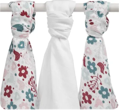 Produktbild von XKKO Bamboo Mullwindel 70x70 3er-Set Flowers & Birds Girls